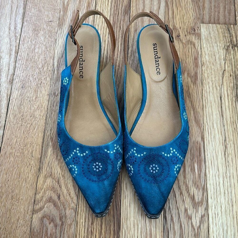 Sundance Minette Embroidered Leather Slingback 38 Boho Festival